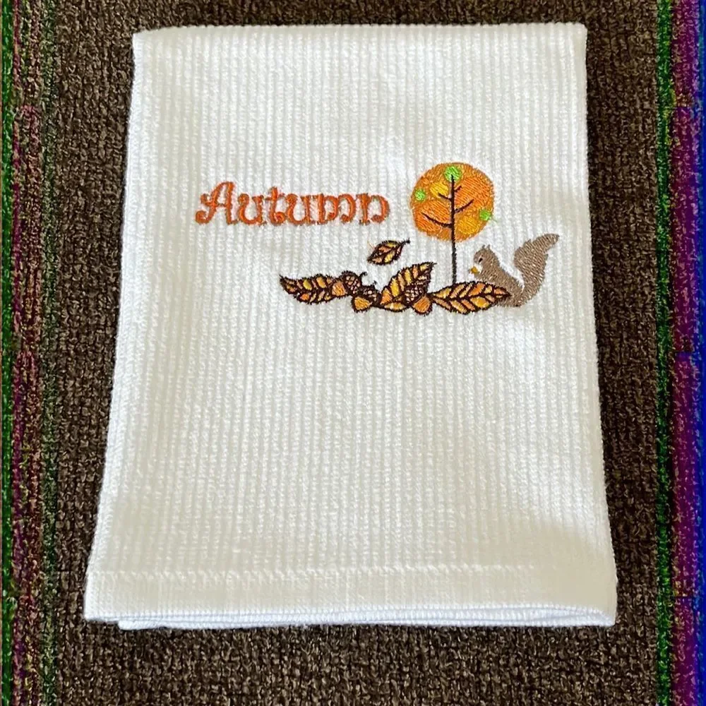 Autumn Custom Embroidered White Cotton Barmop Towel